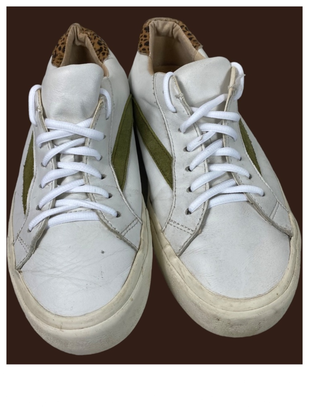 Madewell Sidewalk Sneakers Shoes Sz 9 White Leather Calf Hair Animal Print Low - Picture 3 of 10